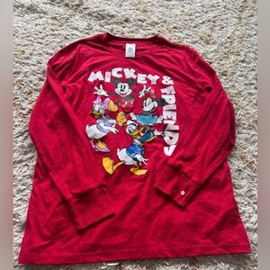 Medium Adult Mickey Mouse & Minnie, Donald & Daisy Red Long Sleeve Disney Shirt